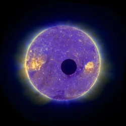 Éclipse solaire : la Lune passant devant le Soleil le 25 février 2007, montrant la couronne solaire. Image prise depuis l
